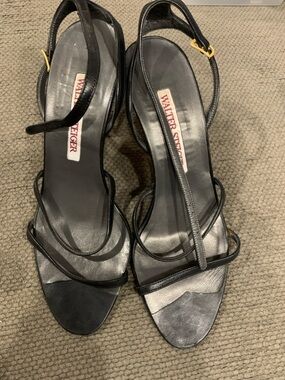 Walter Steiger Black Strappy Leather Slingback Sandals